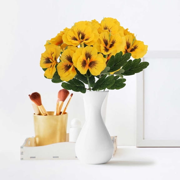Honmine Artificial Pansy Flower Arrangement, Five Branch Silk Plant for Home Landscaping, Outdoor Faux Greenery Decor