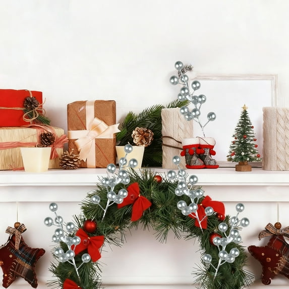 Honmine Artificial Red Berry Stems, Christmas Flower Arrangement Decor, Realistic Greenery Sprigs for Vase Display, Table Centerpiece