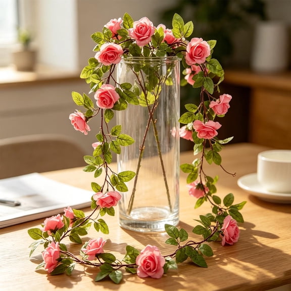 Honmine Artificial Rose Vines for Outdoor Courtyard Decoration, Faux Flower Garland for Home Hanging Arrangement, 7.9 Ft Vine for Fence, Pergola