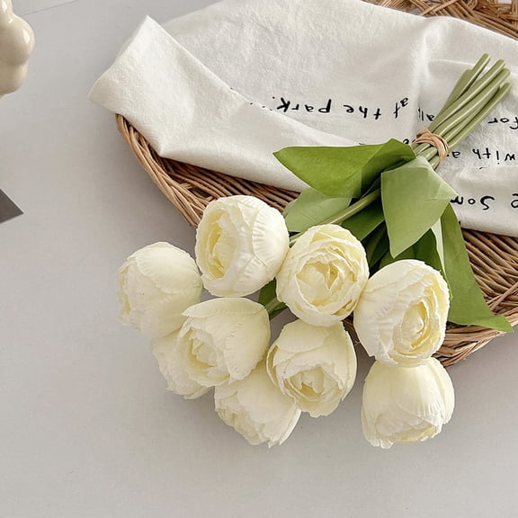 Honmine Artificial Tulips Bouquet, 9 Stems Simulation Flowers, Faux Floral Arrangement for Wedding, Home, Living Room, Dining Table Decor