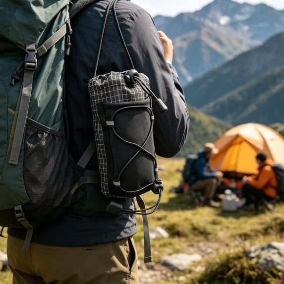 Honmine Backpack Shoulder Strap Pouch, Water Bottle Carrier And Phone Holder, Waterproof Bottle Bag For Camping Hiking Walking Biking Traveling