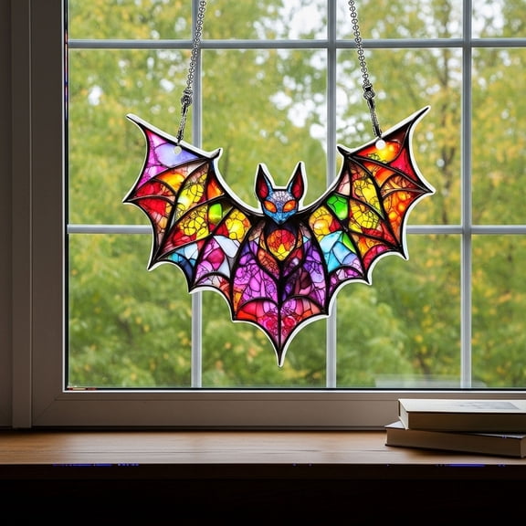 Honmine Bat Halloween Ornaments Colorful Window Hanging Decorations Home Wall Decor for Indoor Outdoor
