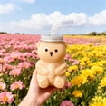 thumbnail image 1 of Honmine Bear Pattern Milk Tea Cup, Disposable Plastic Drinking Cup with Lid, Cute Design Beverage Container for Parties, Events, Social Gatherings, 1 of 4