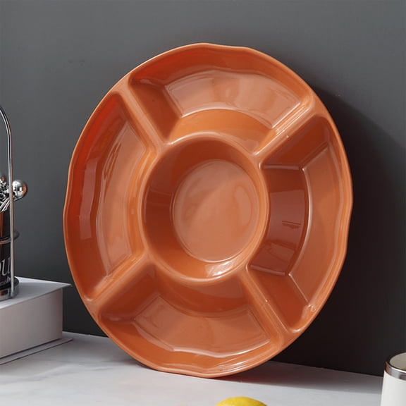 Honmine Candy Storage Container, Wheat Straw Round Snack Tray with Lid, Divided Serving Dish for Nuts Dried Fruit Party Platter