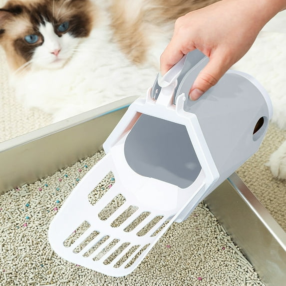 Honmine Cat Litter Shovel with Filter Design, Dual Color Pet Waste Cleaning Tool, Small Trash Can for Cat Excrement, Litter Box Maintenance Accessory