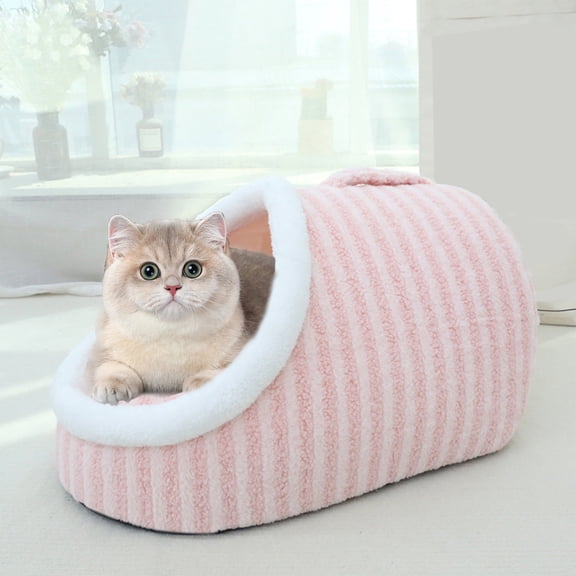 Honmine Cat Sleeping Bed, Cute Removable Enclosed Nest with Plaid Design, Soft and Warm for Small Medium Large Pets, Portable and Washable, Cozy Retreat