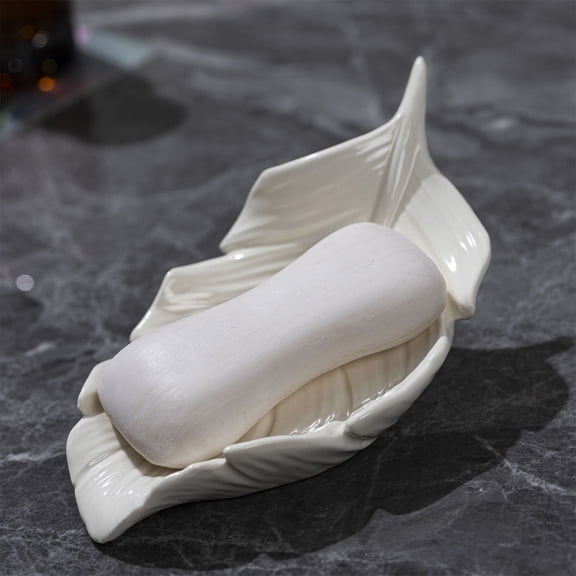 Honmine Ceramic Soap Box, Household Bathroom Non Perforated Holder, Countertop Storage Rack for Soap Bar and Sponge