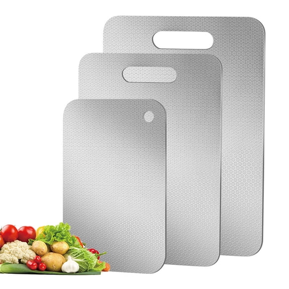 Honmine Chopping Board Double Sided Stainless Steel, Kitchen Cutting Board with Hanging Hole, Heavy Duty Meat and Vegetable Board, 0.04 Inch Thick
