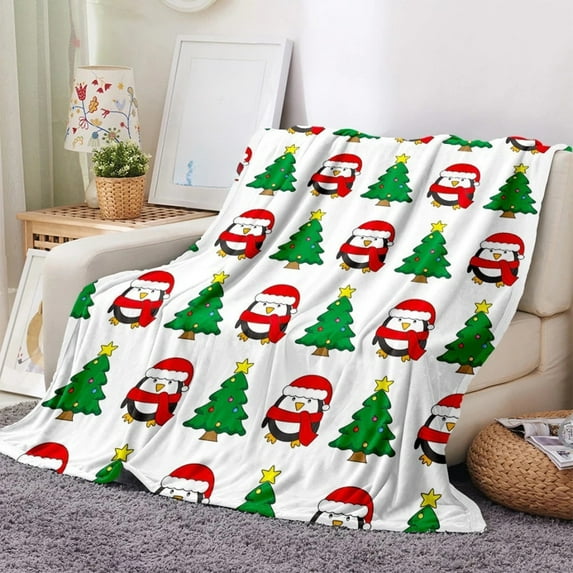 Honmine Christmas Blanket Throw, Cozy Soft Flannel Blanket Christmas Santa Snowman Sled Fleece Blanket Reversible Blanket for Couch New Year Decor Christmas Holiday Throw Blanket