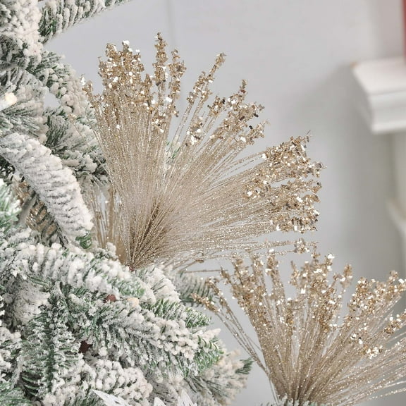 Honmine Christmas Decor Gold Powder Firecracker, Tassel Branch Bouquet Accessories, Sparkling Christmas Tree Decorations for Holiday, Home, Party