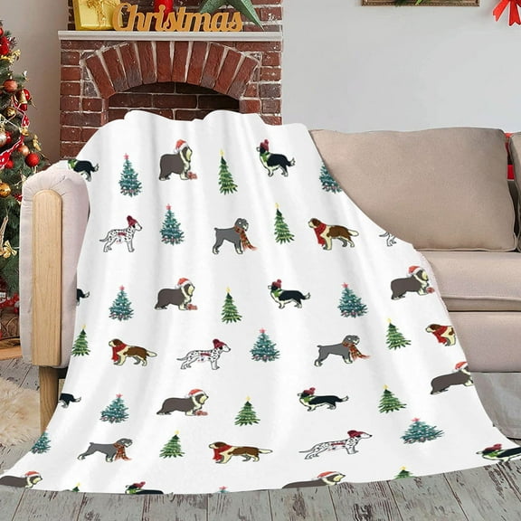 Honmine Christmas Dog Throw Blanket Cute Cartoon Dog Blanket Winter Festival Gift Cozy Soft Lightweight Flannel Plush Blankets for Bed Couch Living Room Sofa