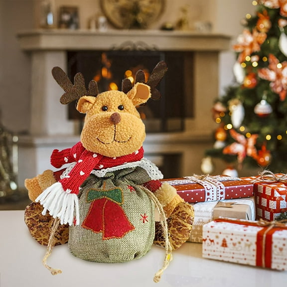 Honmine Christmas Doll Bags, Knitted Drawstring Christmas Bags Reusable Xmas Candy Gifts Bag Red Doll Snack Bags Gnomes Santa Deer Snowman Sack Stockings Party Supplies Decor