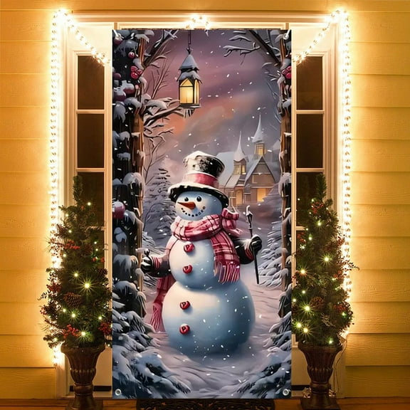 Honmine Christmas Door Cover 90x180cm, Santa Reindeer Snowman Gingerbread Skull Designs, Xmas Party Background Decor for Home Wall Door Holiday Decorations