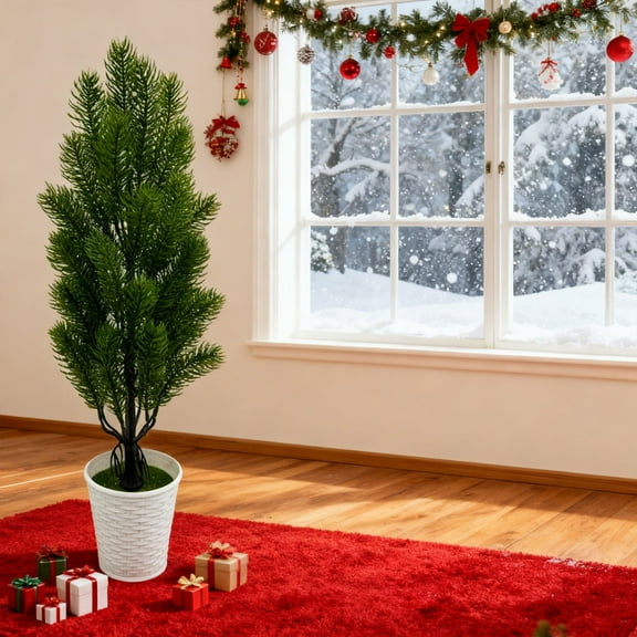 Honmine Christmas Tree Decorations, Artificial Green Plants and Bonsai Arrangements, Festive Ornaments for Tabletop, Shelf, Mantle Display