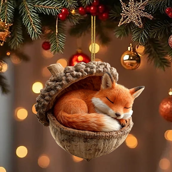 Honmine Christmas Tree Ornament, 2D Flat Acrylic Tree Hole Design with Animal Theme, Car and Tree Decoration for Seasonal Display