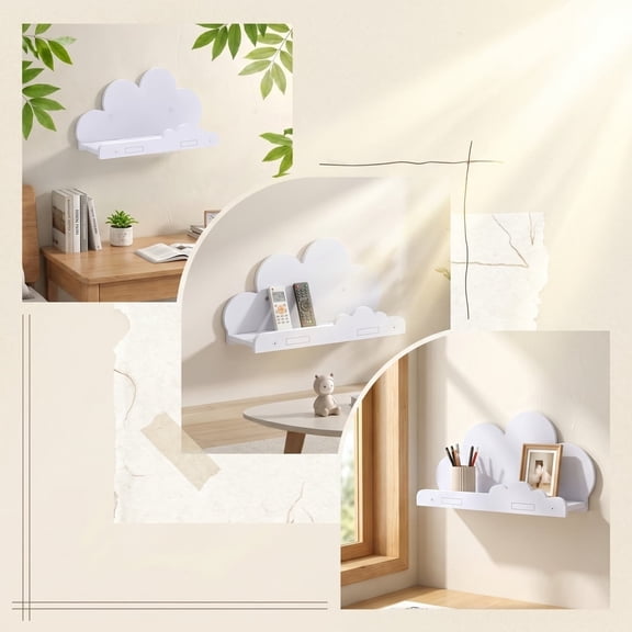 Honmine Cloud Shaped Wall Shelf, Wooden Wall Mounted Storage Rack, Ins Style Floating Organizer for Room, Entryway, Living Room Home Wall Decor