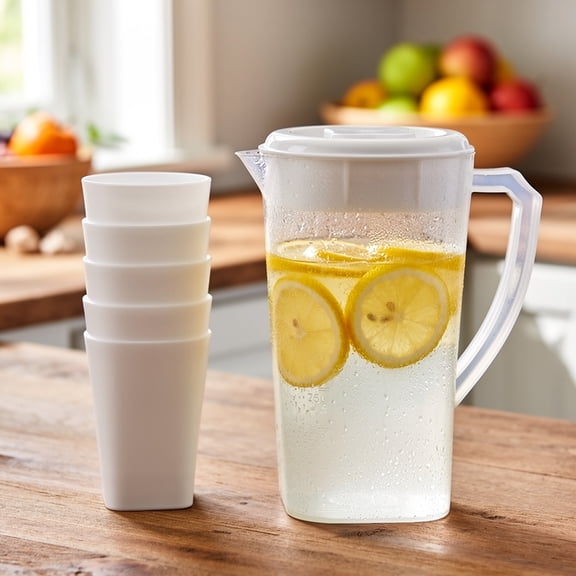 Honmine Cold Brew Coffee Carafe, 3000ml Glass Iced Tea Pot Set with 5 Cups, Large Capacity Beverage Dispenser for Fruit Infused Water, Home