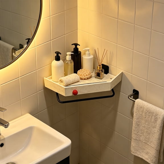 Honmine Corner Shelf Bathroom, Corner Shelving Unit No-Drill Wall-Mounted, PVC Storage Rack for Bathroom Vanity, Shower, and Toilet