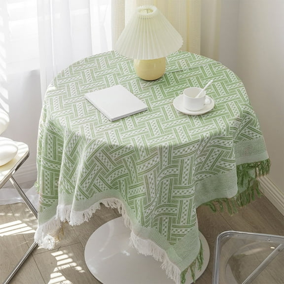 Honmine Cotton Linen Jacquard Geometry Small Square Tablecloth, Farmhouse Fringe Decorative Table Cloth Dust Proof Table Cover for Kitchen Dining Picnic Rustic Holiday