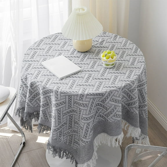 Honmine Cotton Linen Jacquard Geometry Small Square Tablecloth, Farmhouse Fringe Decorative Table Cloth Dust Proof Table Cover for Kitchen Dining Picnic Rustic Holiday