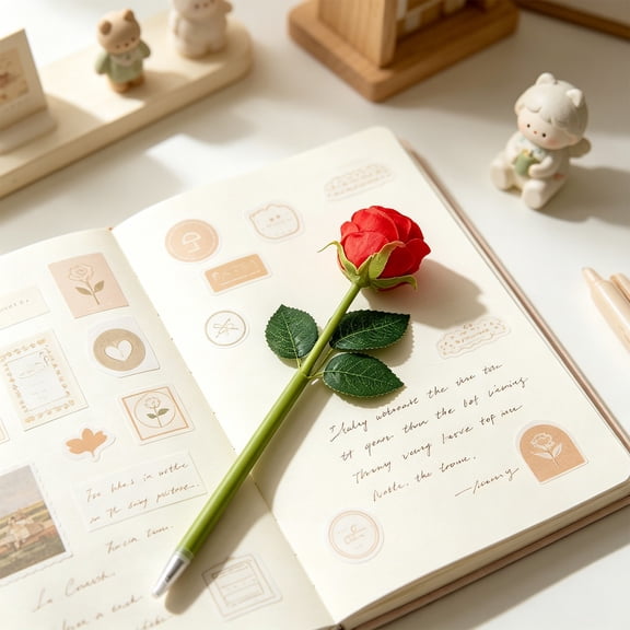 Honmine Creative Rose Flower Ballpoint Pen, Simulation Rose Bouquet Gift Pen, Cute Stationery For Festal Time Decorative Pen, Novelty Gift For Friend