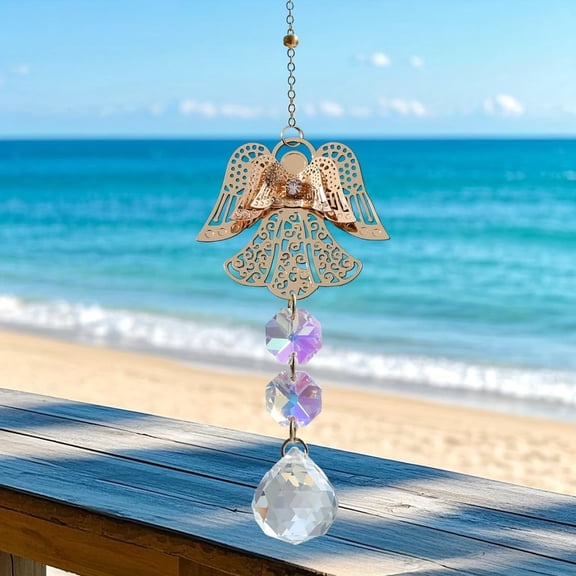 Honmine Crystal Guardian Angel Chakra Beads Suncatcher, Car Charm for Rear View Mirror Decor, Spiritual Ornament with Beads and Crystal Design