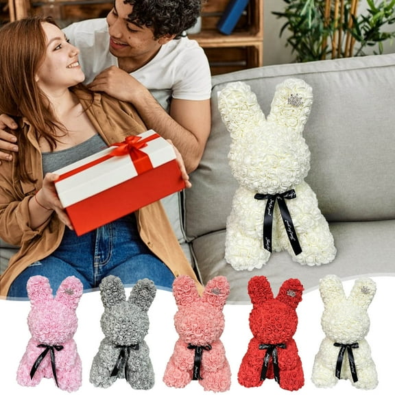 Honmine DIY Assembly Rose Bunny Gift, Valentine's Foam Rabbit with Simulation Flowers, Birthday Present Box with DIY Components, Romantic Gift Collection