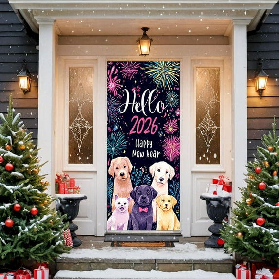 Honmine Door Hanging Decoration, New Year Themed Door Cover with Celebration Pattern, Festive Tapestry for Entryway, Party Setting, Seasonal Home Decor