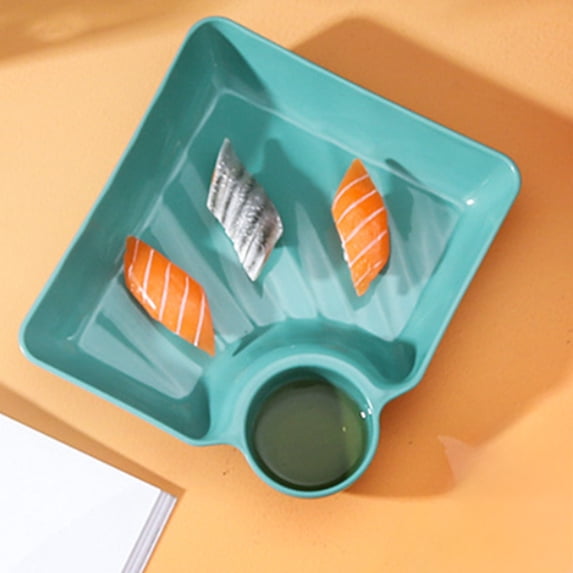 Honmine Dumpling Tray with Sauce Divider, Snack Plate with Ketchup Container, Plastic Dinner Tray for Chicken, Fries, Party Food, Food Separation Design