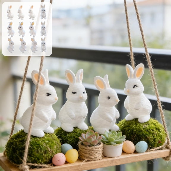 Honmine Easter Bunny Figurine Set of 12, Miniature PLA Plastic Rabbits Ornaments, Cute Holiday Rural Decor for Tabletop, Spring Shelf Sitters