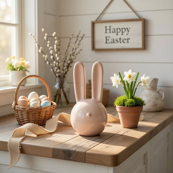 Honmine Easter Ceramic Bunny, Cute Rabbit Figurine Ornament, Desktop Living Room Decor, TV Cabinet Tabletop Statue