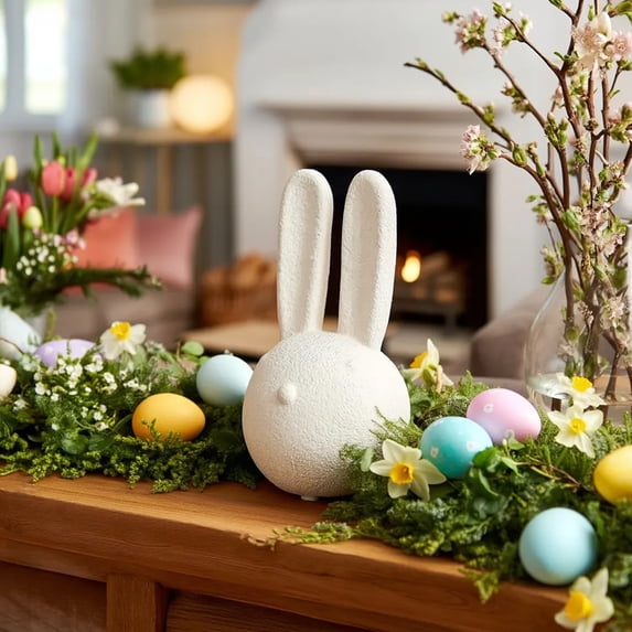 Honmine Easter Ceramic Bunny, Cute Rabbit Figurine Ornament, Desktop Living Room Decor, TV Cabinet Tabletop Statue