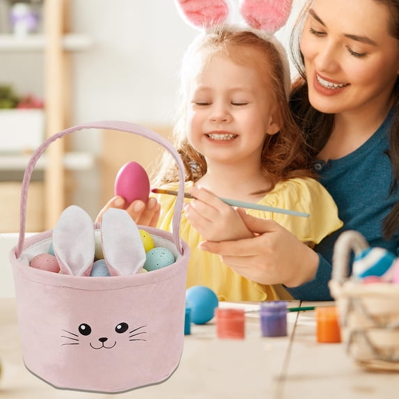 Honmine Easter Gift Basket Candy Bag, Velvet Fabric Storage Basket with Handles, Handheld Organizer for Wedding Favors, Home Decor Storage Bin