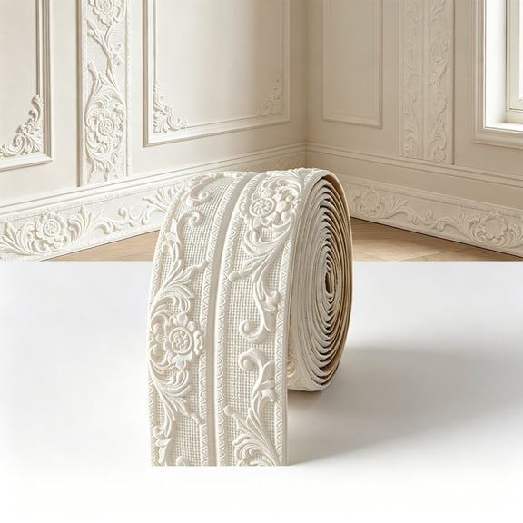 Honmine Embossed Self-Adhesive Wall Molding, 92.5 Inch x 3.7 Inch Flexible Foam Baseboard, Waterproof Peel and Stick Ceiling Border for Home Room Wall