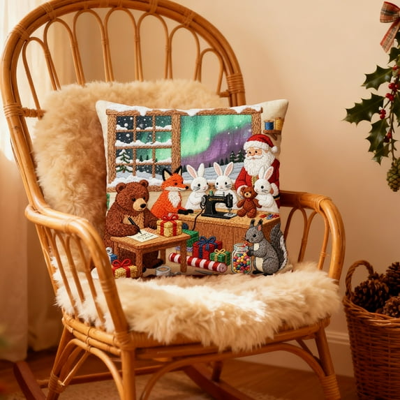 Honmine Festive Season Pillow Cover, Christmas Animal Graphic Linen Cushion, Holiday Themed Decor Pillow Case for Living Room, Sofa, Home Display
