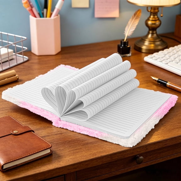 Honmine Fluffy Notebook Plush Cover, Cute Fabric Notebook for Journal Diary Sketching, Soft Fur Texture Writing Pad for Backpack Purse Desk Bedroom Travel