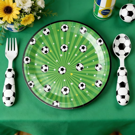 Honmine Football Themed Party Plates, 10-Piece Paper Cutlery Set, Sports Birthday Plates, Soccer Party Supplies, Disposable Tableware
