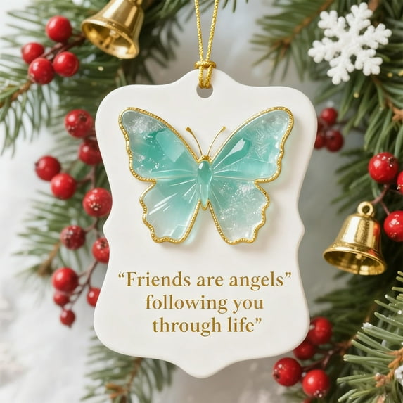 Honmine Friends are Angels Butterfly Christmas Ornament, Butterfly Friendship Ornaments for Christmas Tree, Timeless Friendship Heart Keepsake, Memorial Gifts Ornaments for Friends