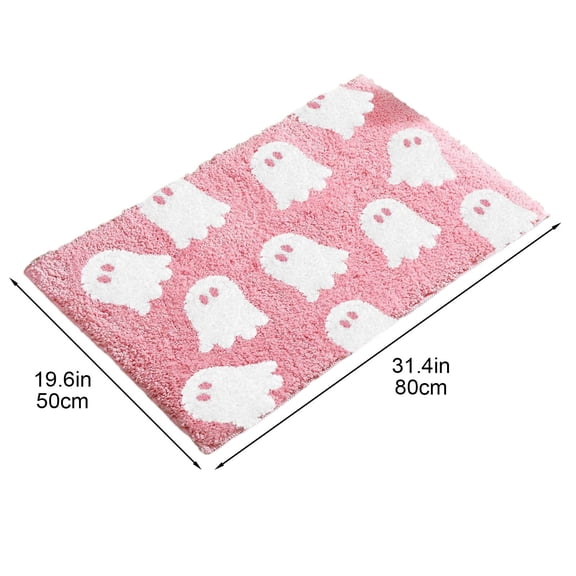 Honmine Ghost Bath Mat Soft Halloween Bathroom Rug Non Slip Cute Spooky Ghost Bathroom Decoration Shaggy Plush Halloween Decor for Home Bedroom Shower Floor, 15.75 x 23.62 Inch