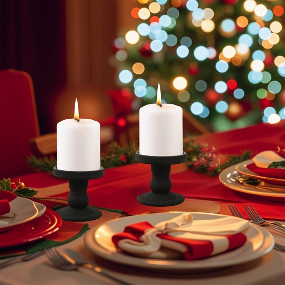 Honmine Glass Candle Holders, Black Pillar Taper Candlestick Tealight Candle Holder Stand for Home Dinner Table Wedding Centerpieces Home Decoration