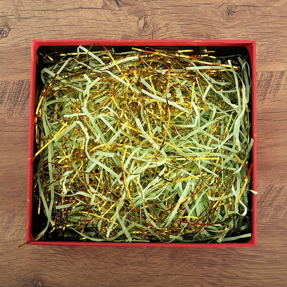 Honmine Gold Paper Shreds for Gift Baskets, Metallic Raffia Filler with Mixed Threads, Shredded Paper Crinkle Cut for Wedding Favor Boxes, Party Table Scatter