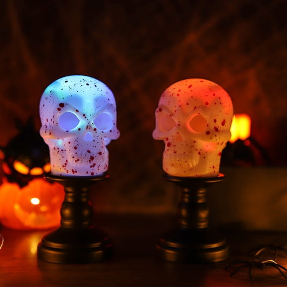 Honmine Halloween Colorful Skull Candlestick Decoration, Electronic Candle Light with Changing Colors, Party Supplies Night Light for Table, Shelf, and Mantel