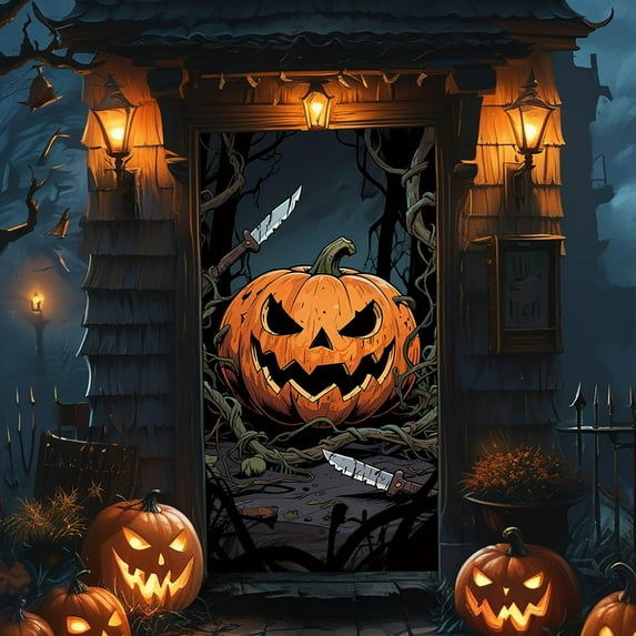 Honmine Halloween Door Cover Scary Decoration, Large Horror Door Curtain for Porch Party Background, Polyester Hanging Banner