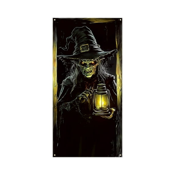 Honmine Halloween Door Cover Scary Witch Peeking Banner Creepy Front Door Curtain Spooky Horror Decoration Doorway Prop Halloween Party Home Office School