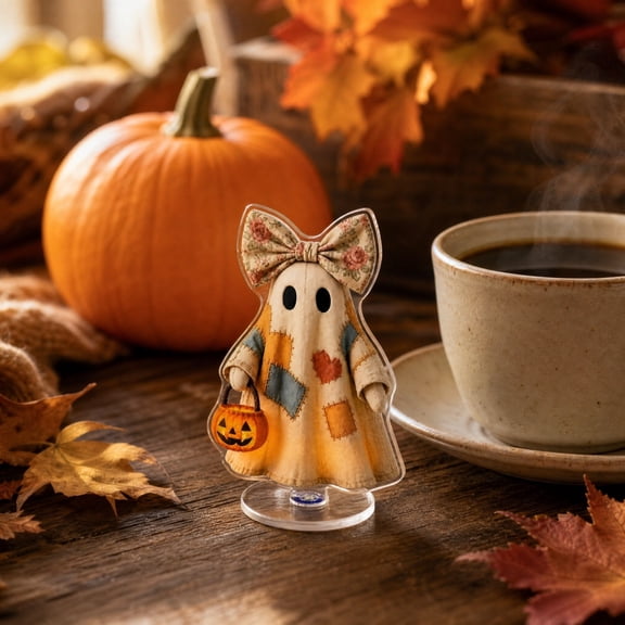 Honmine Halloween Ghost 2D Figurine, Cute Desktop Decoration with 360-Degree Rotation, Acrylic Stand Ornament for Office, Shelf, Nightstand