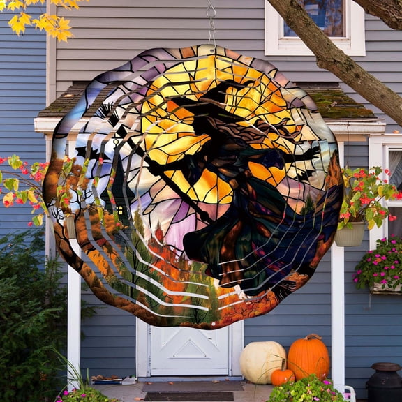 Honmine Halloween Hanging Colorful Rotating Wind Chime, Outdoor Courtyard Decoration PVC Pendant, Spinning Ornament for Patio and Bird Deterrent