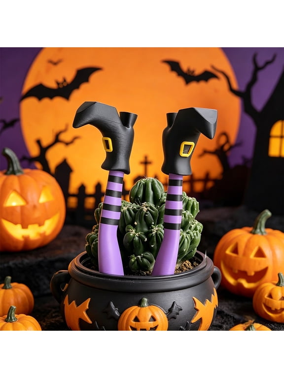 Halloween Plastic Witch Leg Decoration, Purple Striped Fake Limb Insert, Resembling Witch Leg Prop for Flower Pots, Cakes, Display, Party Decor Accent