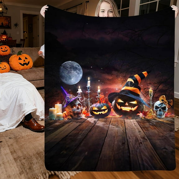 Honmine Halloween Printed Blanket, Soft Flannel Throw Blanket for Lounge, Cozy Seasonal Fleece Blanket for Couch, Sofa, Office Break