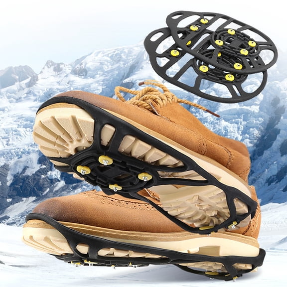 Honmine Ice Cleats for Boots,6-Teeth Crampons Anti-Slip | Walking Ice Boot Cleats with Studs,for Hiking Fishing Mountaineering Outdoor Cold Weather Running Gardening Women Men