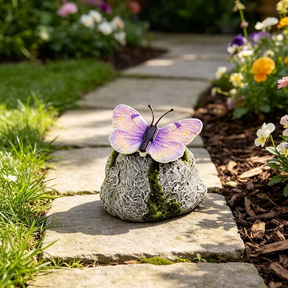 Honmine Illuminated Garden Light, Solar Powered Butterfly Stone Pathway Light, Color Changing LED Glow Pebble for Lawn, Walkway, and Flower Bed